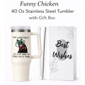 White Travel Mug with Humorous Chicken Design